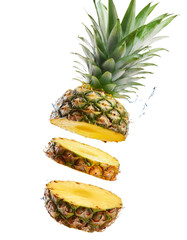 Fresh Falling Slash of Pineapple, isolated on white