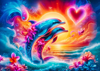 twin dolphin  art