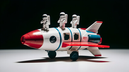 A toy spaceship with astronauts