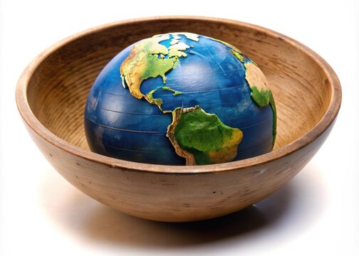 earth globe inside empty wooden bowl. Global hunger issue