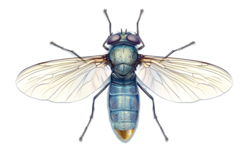 A detailed illustration of a blue insect with transparent wings and distinct features, perfect for nature-themed projects.
