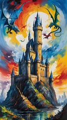 Castle in the sky. Illustration on the theme of Halloween.