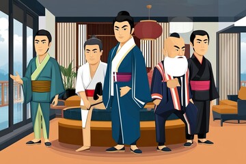 Obraz premium Stylish Vector Art Illustrations of Elegant Japanese Men in Contemporary Cartoon Design
