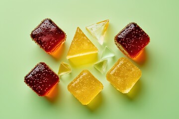 Geometric Soda Fizz Cubes and Triangles on Vibrant Background