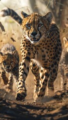 Obraz premium Mother cheetah teaching cubs to hunt a beautiful display of nature s lessons in the animal kingdom