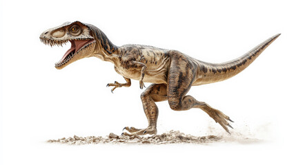 Obraz premium A realistic depiction of a roaring dinosaur in motion with detailed textures, evoking the prehistoric era and ancient wildlife.