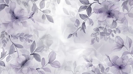 Obraz premium A soft and subtle flower pattern featuring pale lavender blooms and delicate greenery, set against a muted gray background for a calming effect. 8k UHD, suitable for high-quality printing or 