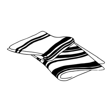 Jewish tallit black and white vector illustration. Judaic garment prayer shawl for Rosh Hashanah, Yom Kippur, Sukkot and Shabbat celebration in simple link ink sketch