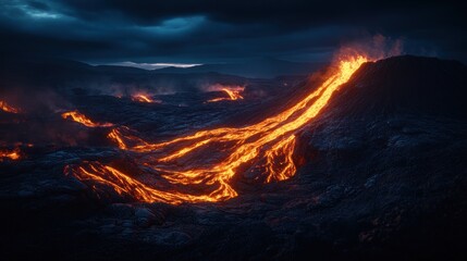 Volcanic Eruption at Night