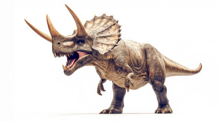 Fototapeta premium Detailed illustration of a Triceratops dinosaur on a white background, showcasing its elaborate frills and horns.