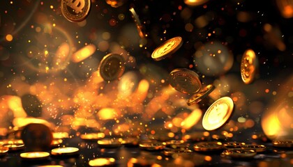 Obraz premium Falling Golden Coins with Sparkling Lights