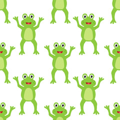Seamless Pattern with cute frog. Children background. Vector flat illustration. Summer wallpaper.