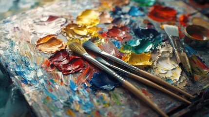 Fototapeta premium Artist's Palette with Brushes and Paint
