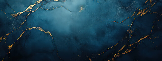 A blue and gold marble wall with a gold and blue swirl pattern