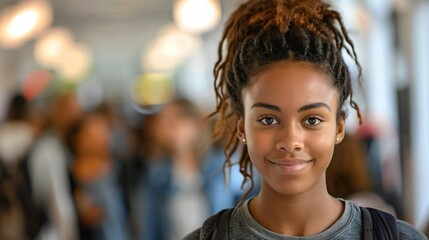Portrait of a black female student with a backpack going to school