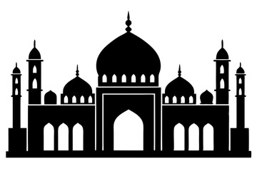 islamic mosque silhouette vector, black silhouette mosque vector illustration	
