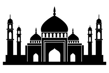 islamic mosque silhouette vector, black silhouette mosque vector illustration	
