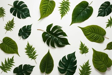 Elegant Display of Beautiful Green Leaves on Crisp White Background