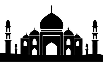 islamic mosque silhouette vector, black silhouette mosque vector illustration	
