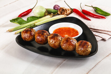 Thai grilled round skewer satay
