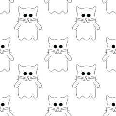 Obraz premium Seamless Pattern with Cute Halloween ghost in costume Cat. Holidays cartoon character on white background. Vector Flat Illustration.