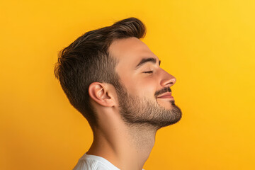 Fototapeta premium A close up of a man's face with her eyes closed