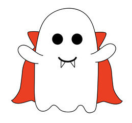 Cute Halloween ghost in costume Dracula. Holiday character. Vector Flat Illustration.