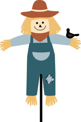 Scarecrow isolated in flat style vector.
Scarecrow vector illustration.
Scarecrow icon in flat style isolated on Transparent background .