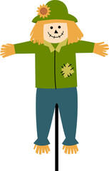 Scarecrow isolated in flat style vector.
Scarecrow vector illustration.
Scarecrow icon in flat style isolated on Transparent background .