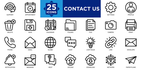 contact us, online, contact, internet, business, call icon set. Outline icons collection. Simple vector illustration