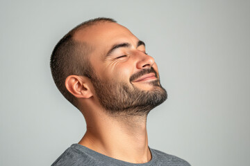 Obraz premium A close up of a man's face with her eyes closed