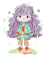 Cute girls, cute cartoon images, background images, print work, graphic work, can be customized and modified.