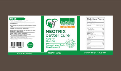 Nutrition Supplement Label Template, supplement label , dietary supplement label	, natural food label design
