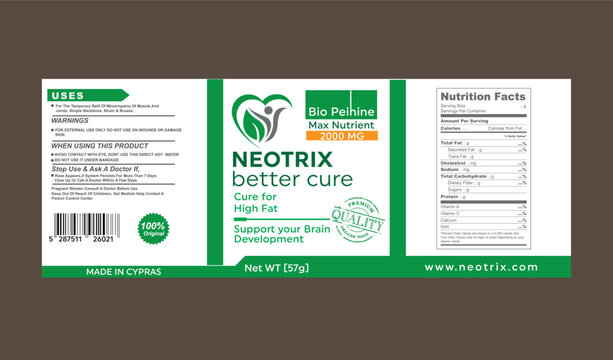 Nutrition Supplement Label Template, supplement label , dietary supplement label	, natural food label design
