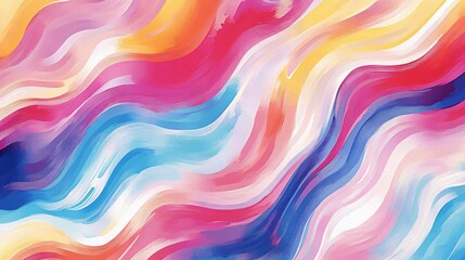 Fototapeta premium Colorful abstract background with vibrant lines and geometric shapes in pink, green, yellow, and blue, featuring a seamless, spectrum-like design