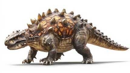 Naklejka premium Realistic 3D rendered Ankylosaurus dinosaur on white background showcasing detailed texture and armor. Perfect for educational and scientific use.