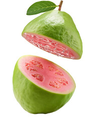 closeup slash of guava on white background
