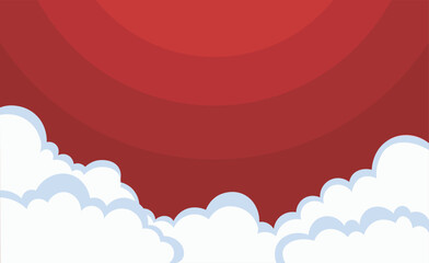 red sky and white cloud in flat vector design.