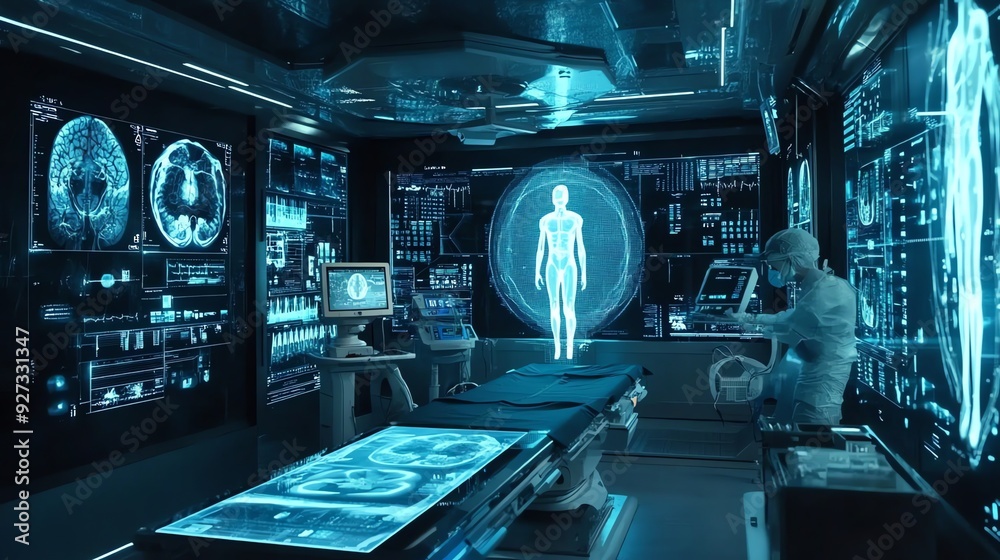 Poster futuristic operating room with advanced technology