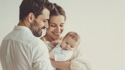 Fototapeta premium This image shows a family of three - a mother, a father, and their baby