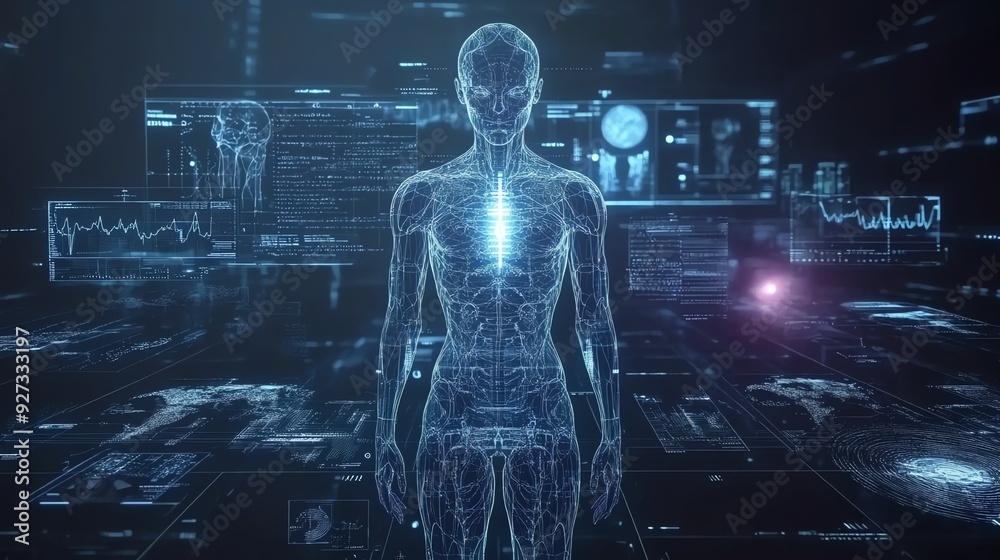 Poster digital human anatomy - futuristic medical visualization