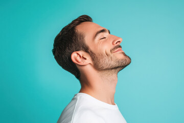 Obraz premium A close up of a man's face with her eyes closed