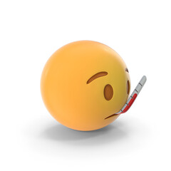 Thermometer in mouth emoji. Sick emoticon with high fever, cold or flu 3D