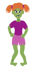 Zombie girl. Halloween Living dead. Cartoon Flat Vector illustration.