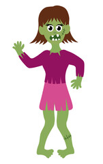 Zombie girl. Halloween Living dead. Cartoon Flat Vector illustration.
