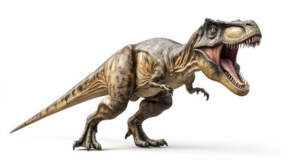 Obraz premium Realistic T-Rex dinosaur illustration with open mouth roaring, isolated on white background.