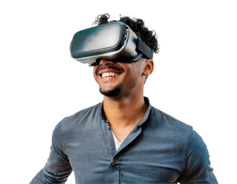 A person in virtual glasses flies to pixels. The woman with glasses of virtual reality. Generative AI.