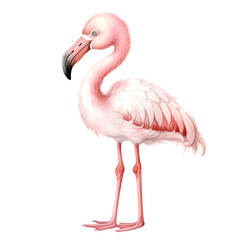 Obraz premium Graceful Pink Flamingo Standing on One Leg Against a Minimalist White Background