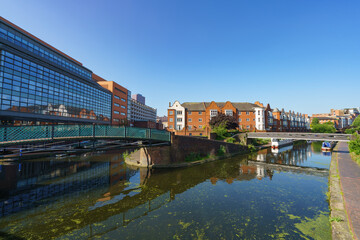 Birmingham old canal on a summer day. England
