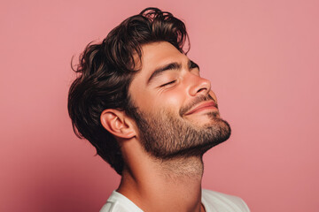 Fototapeta premium A close up of a man's face with her eyes closed